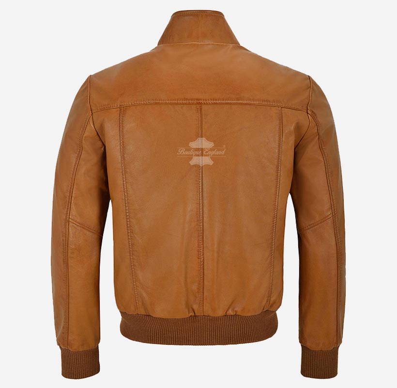 CHARLBURY Men's Tan Leather Bomber Jacket