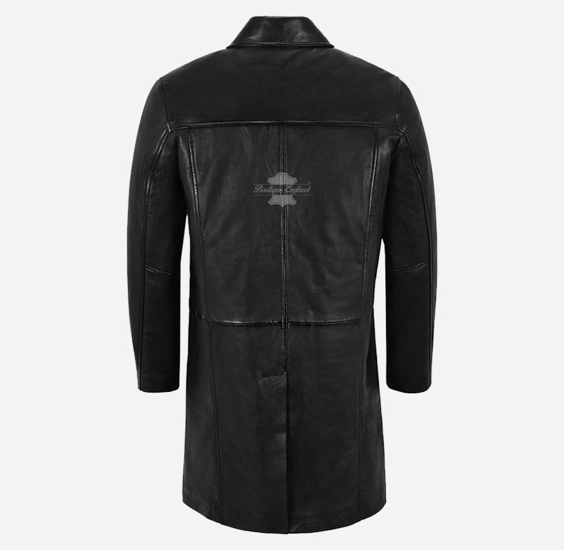 CITY Knee Length Leather Coat Black Leather Coat For Men's