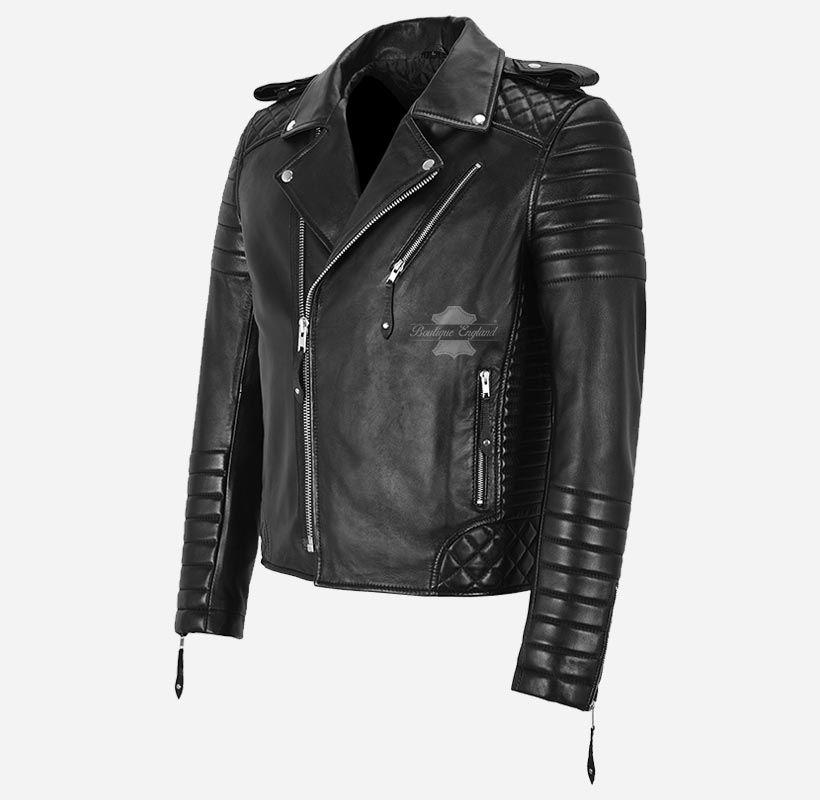 SOLASTRIDE Men's Biker Leather Jacket Quilted Fitted Leather Jacket