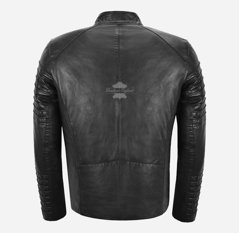 THEO Mens Real Leather Biker Jacket  Black Leather Jacket