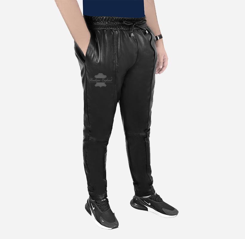 Men's Slim Fit Joggers Leather Trousers Jogging Bottom