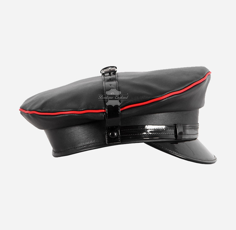 Leather Peaked Police Military Style Cap