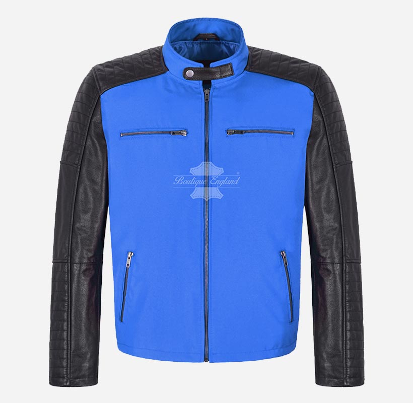MOB Men's Leather Plus Fabric Jacket Biker Style Fashion Jacket