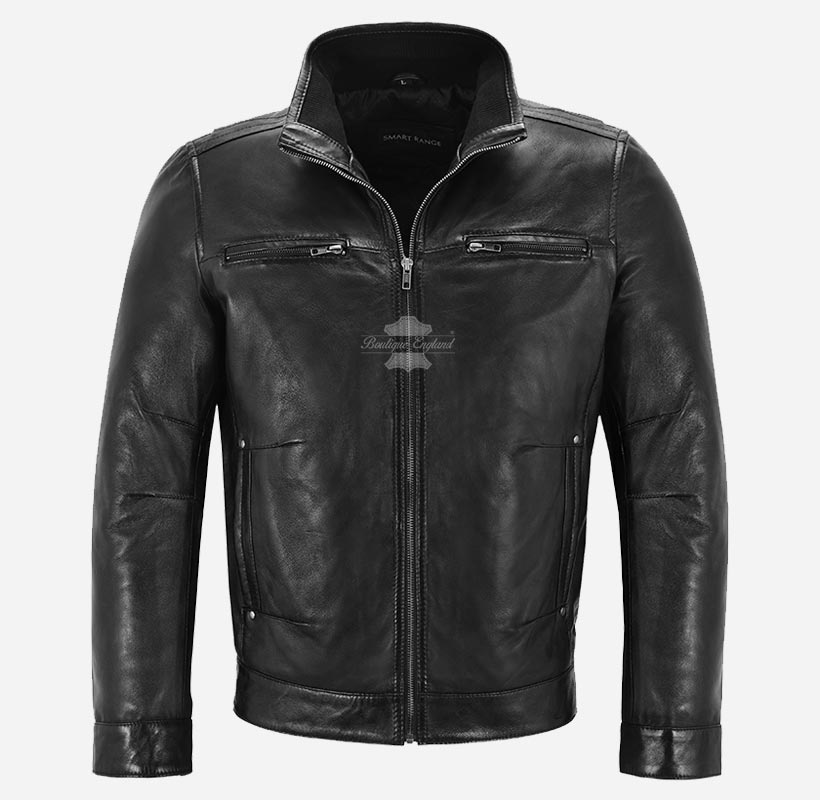 CAIN Men's Casual Blouson Leather Jacket Soft Lambskin Jacket