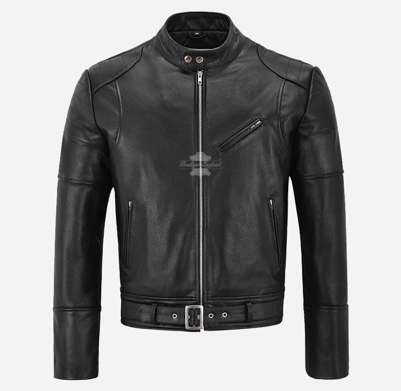 STOCKLIN Men's Biker Leather Jacket Fitted Motorcycle Leather Jacket