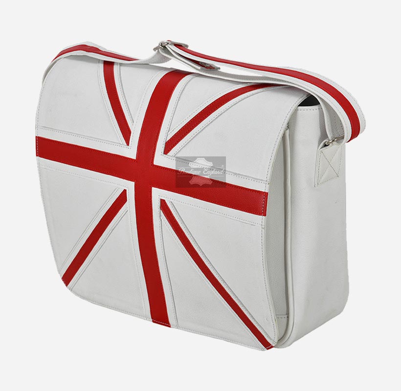 Union Jack Leather Cross Body Bag Laptop Satchel Messenger Bag