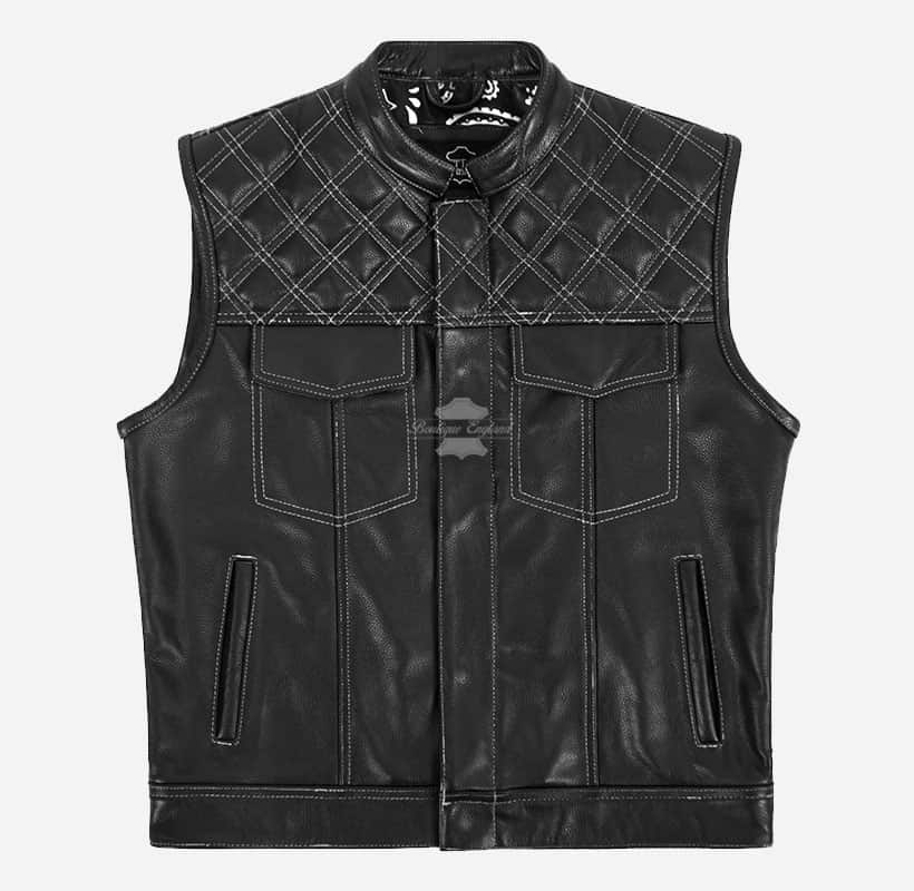 Gilet de moto en cuir de vachette pour homme - Coupe ajustée - Souple Gilet de moto en cuir de vachette pour homme - Coupe ajustée - Souple