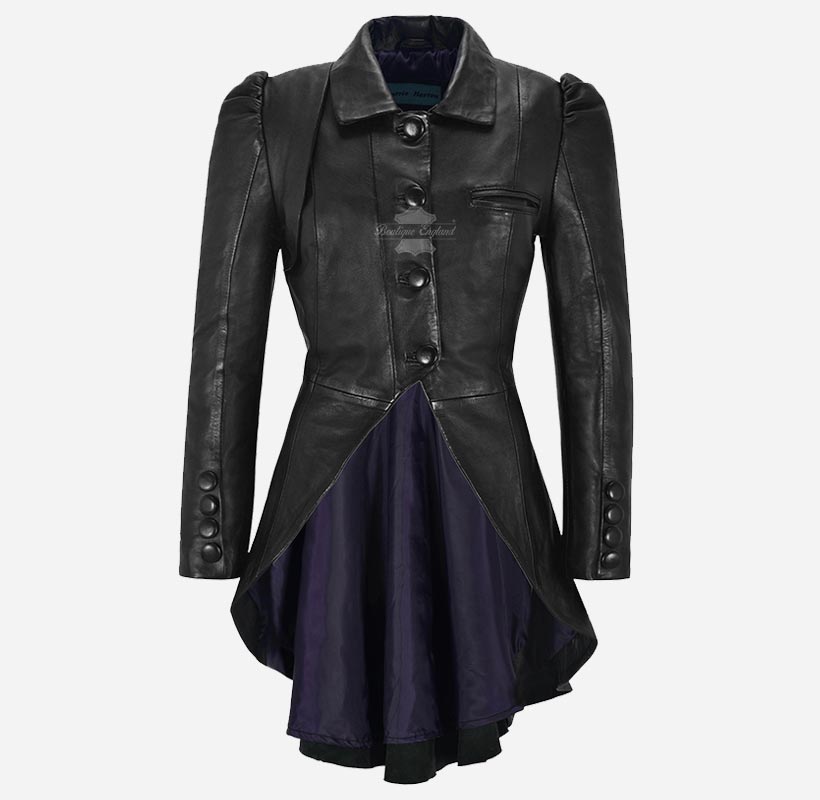 MYSTIC Gothic Dovetail Leather Tailcoat for Women Leather Coat