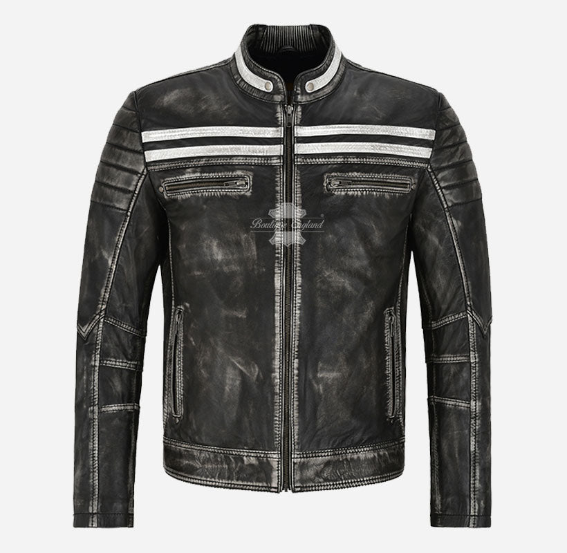 Retro Rider Mens Leather Biker Jacket Vintage Waxed Leather Jacket
