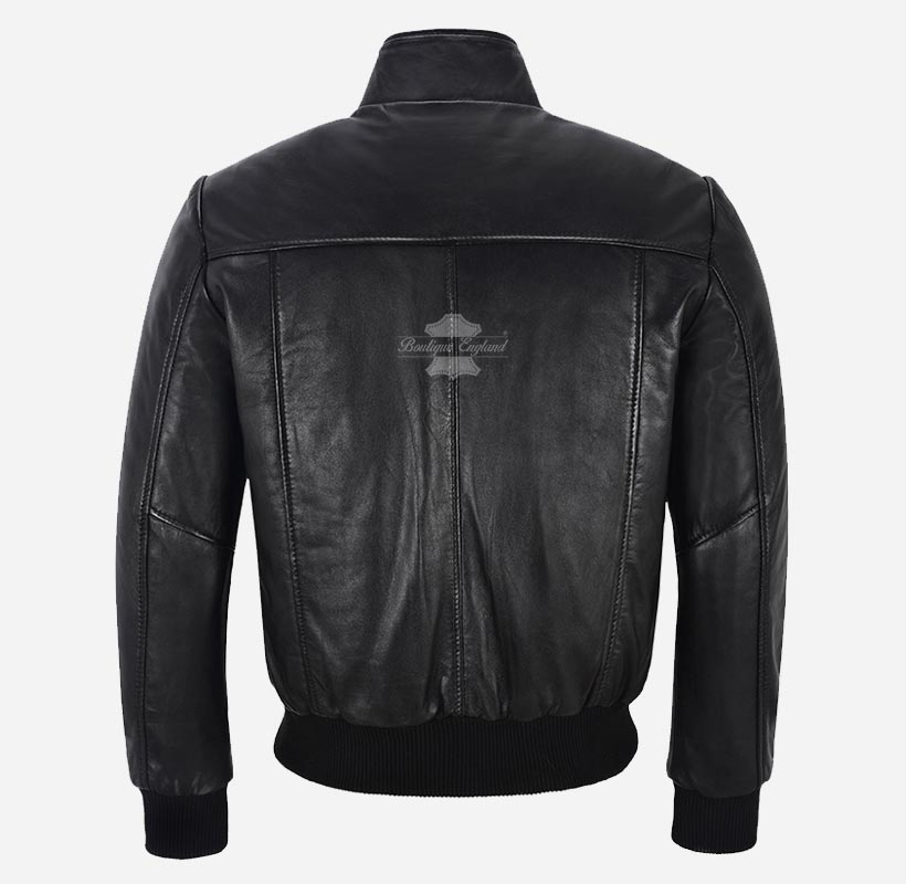CHARLBURY Men's Black Leather Bomber Jacket