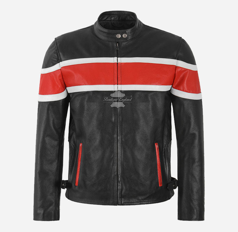 Thunderstrike Mens Black Biker Leather Jacket Cafe Racer Style Motocross Jacket