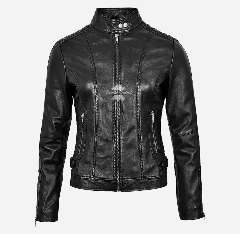 GAGE Leather Biker Jacket For Women Fitted Fashion Leather Jacket