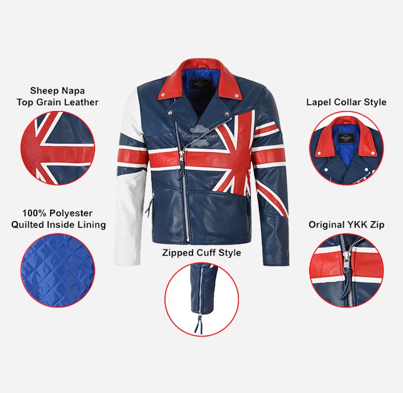UNION JACK Men's UK Union Flag Leather Jacket – Boutique England
