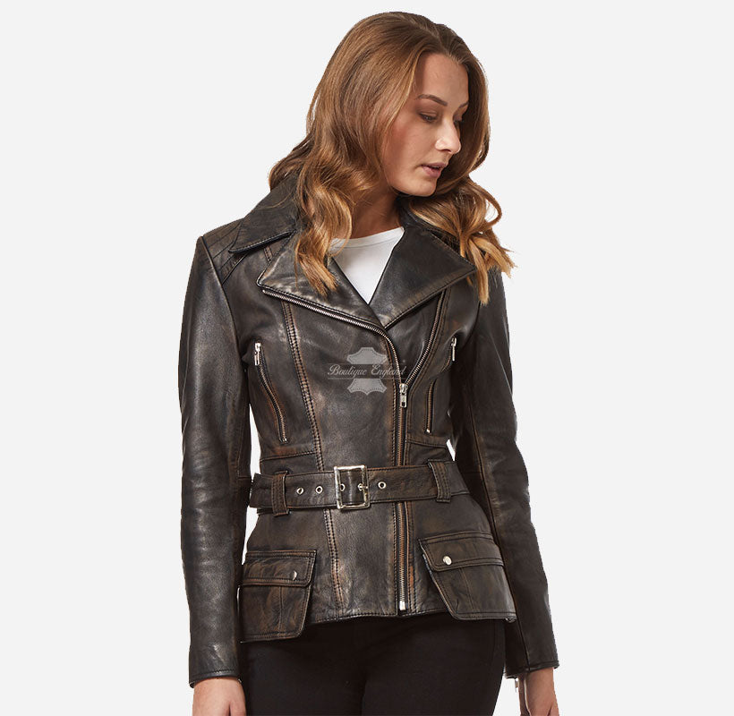 DESIRE LADIES LEATHER JACKET TRENCH STYLE FITTED CASUAL LEATHER JACKET