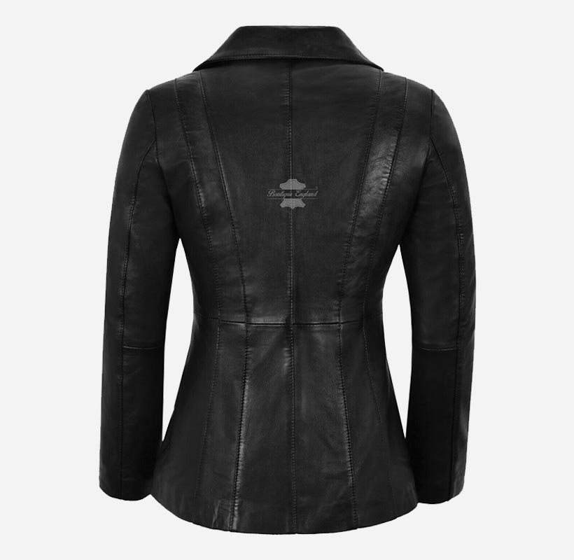 REGINA Womens Classic Three Button Leather Blazer Black
