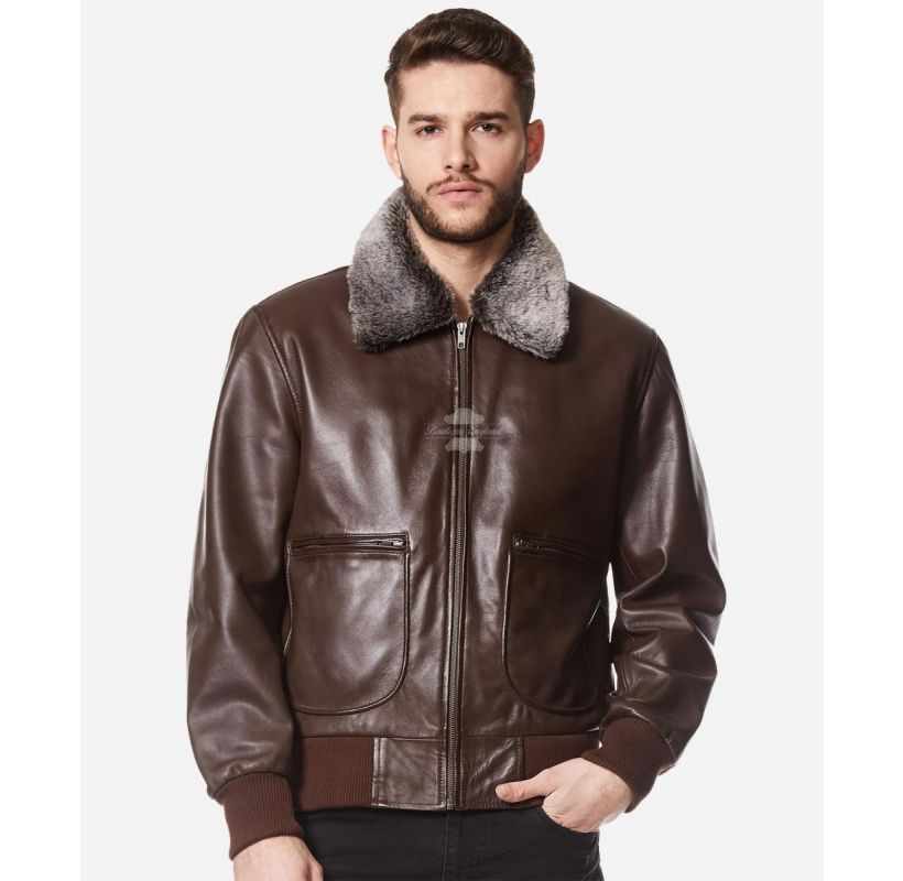 AIR FORCE Aviator Leather Jacket Fur Collared Leather BOMBER
