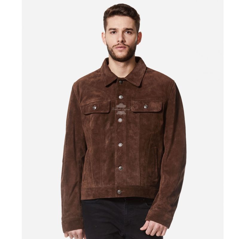 TRUCKER SUEDE LEATHER JACKET CLASSIC MENS WESTERN SHIRT STYLE JACKET