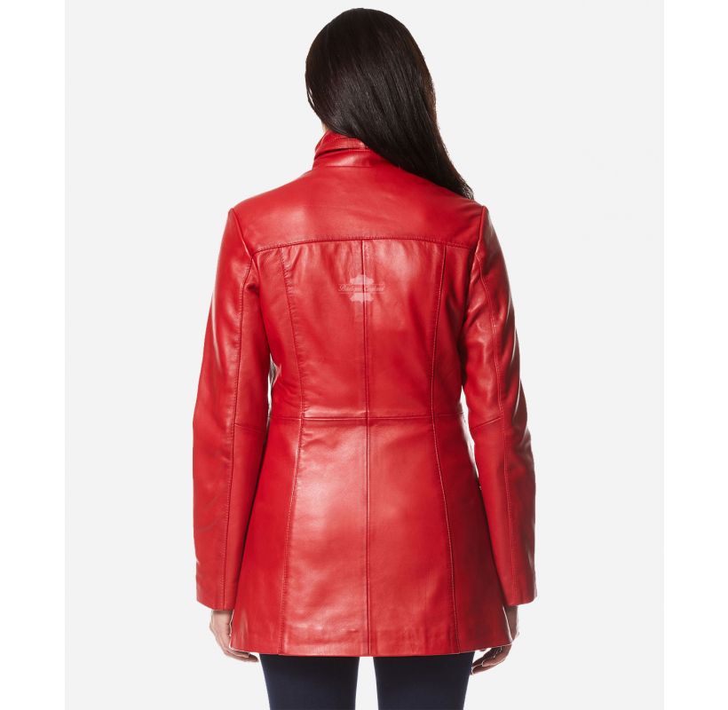 GENEVA Ladies Mid Length Leather Jacket Slim Fit Causal Long Leather Jacket