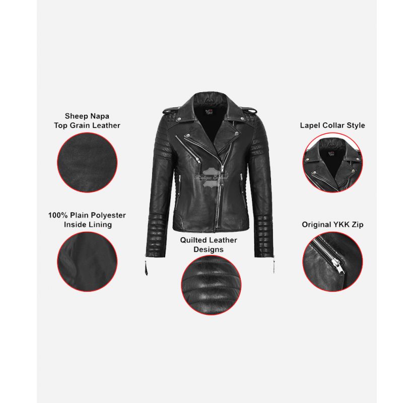 KAY Leather Jacket Ladies Biker Style Fashion Casual Leather Jacket