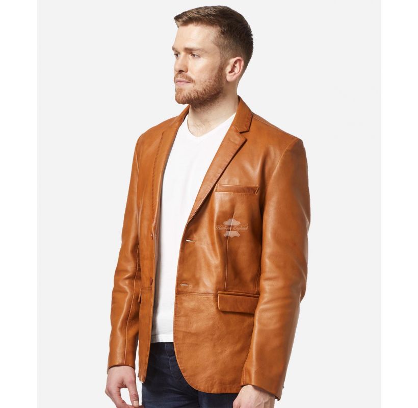 Milano Men's Leather Sports Blazer Jacket - Classic Fit Lambskin Leather Blazer