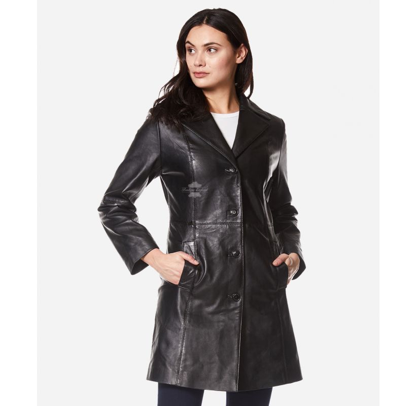 ELEGANT WOMEN'S TRENCH COAT CLASSIC LEATHER 3/4 Formal COAT Jacket