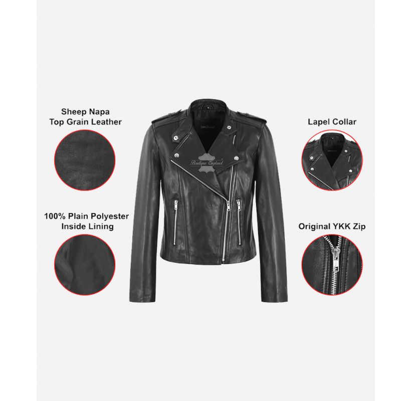 Amanda Leather Jacket Ladies Biker Style Fashion Jacket Black