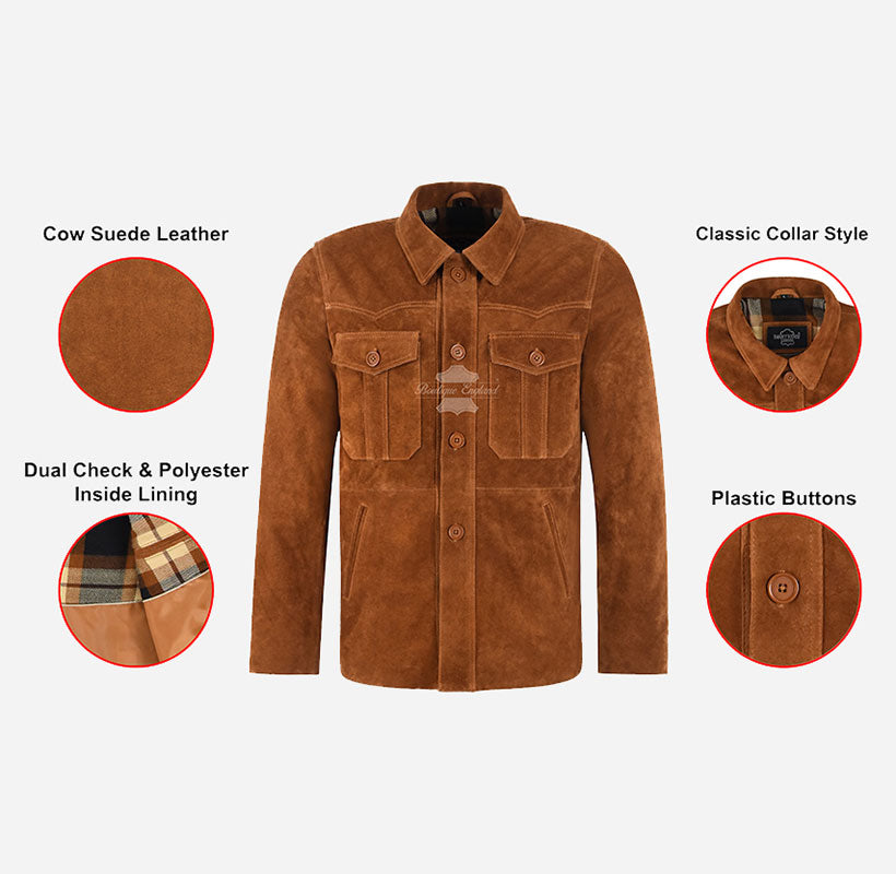 TRUCKER Men's Box Style Suede Jacket Over Shirt Shacket – Boutique England