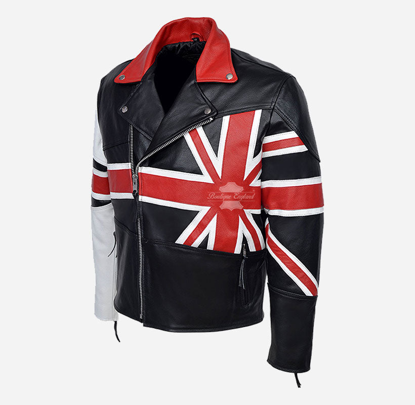 BRANDO Union Flag Men Biker Leather Jacket