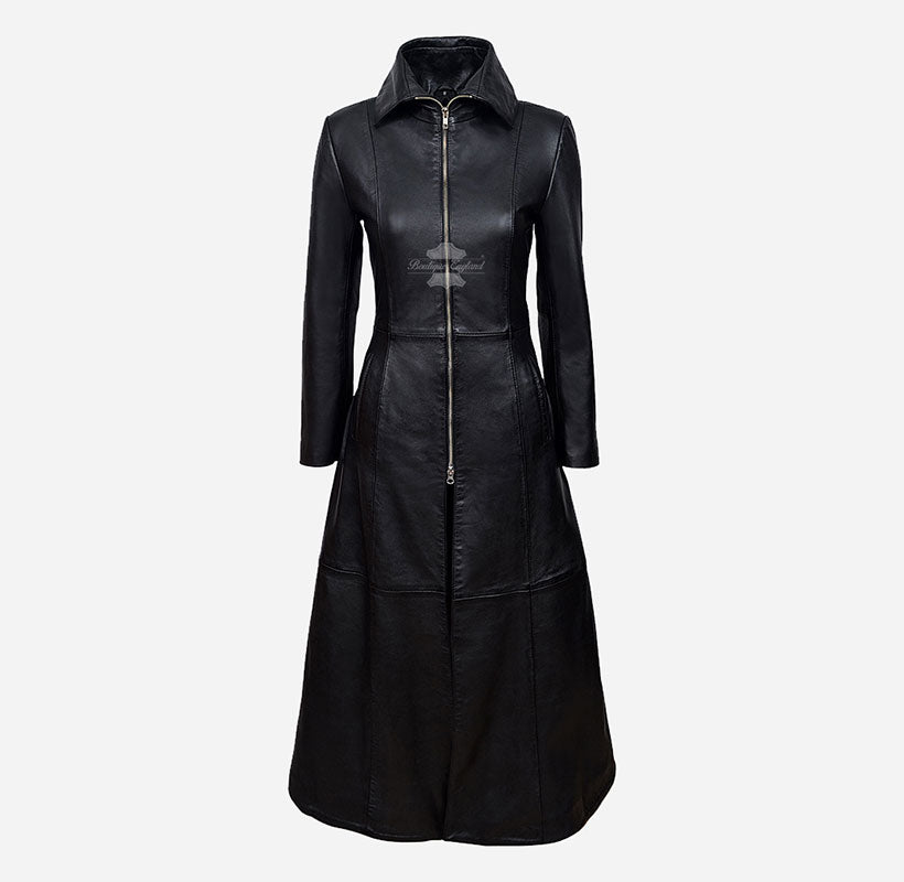 Vampire Ladies Flare Coat Manteau en cuir classique sur toute la longueur