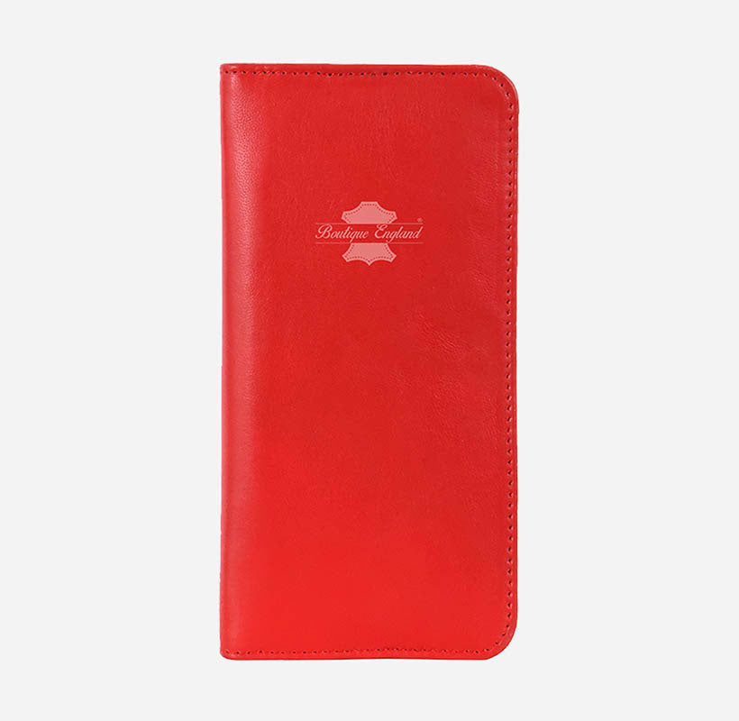 Portefeuille long en cuir rouge pour femme avec porte-cartes à deux volets protégé par RFID