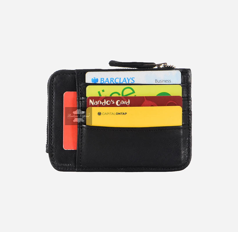 Unisex-Kartenhalter, kleine Echtleder-Geldbörse mit Reißverschluss, RFID-geschützt