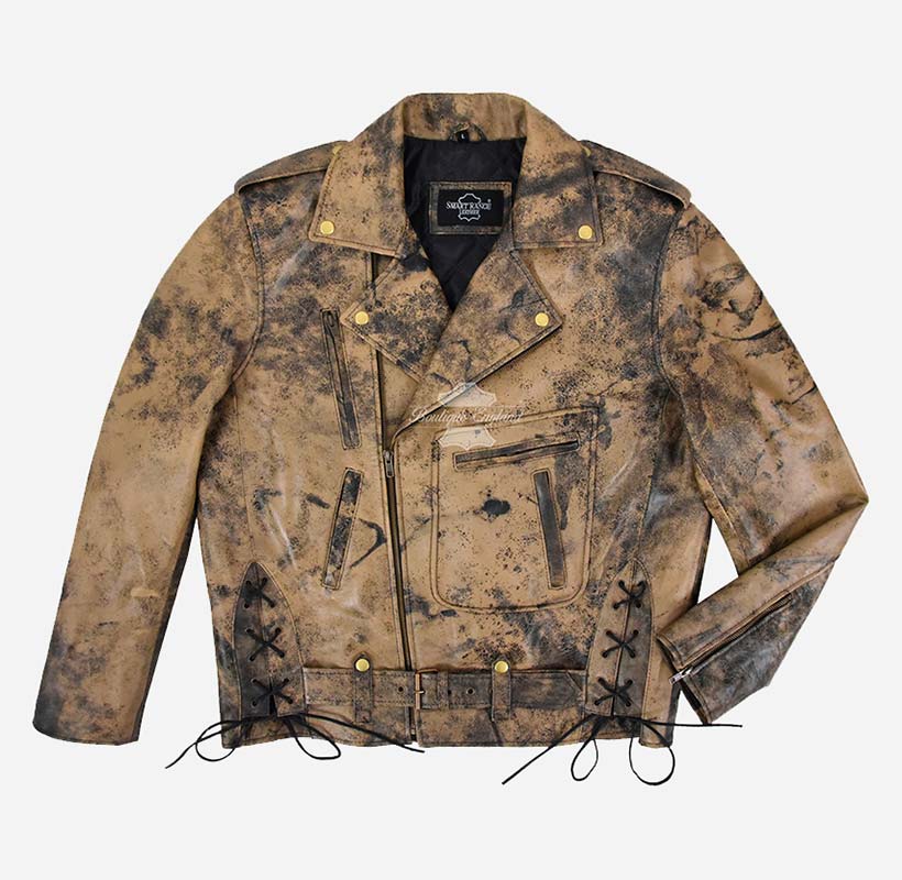Brando Leather Biker Jacket Mens Desert Camouflage Motorcycle Jacket