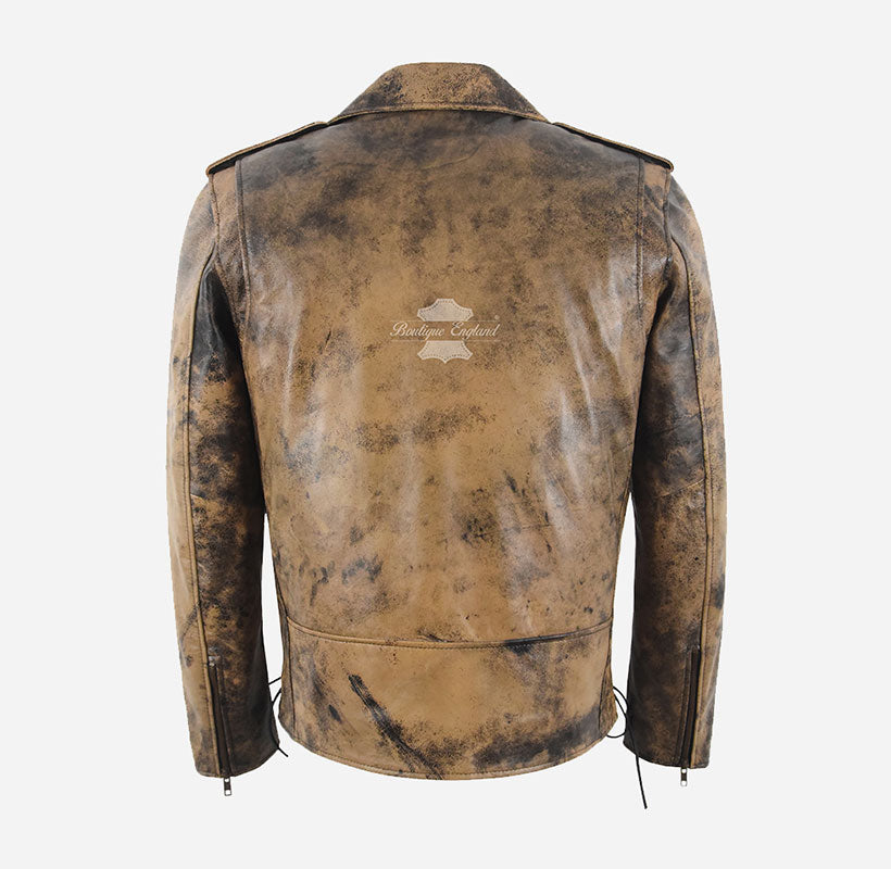 Brando Leather Biker Jacket Mens Desert Camouflage Motorcycle
