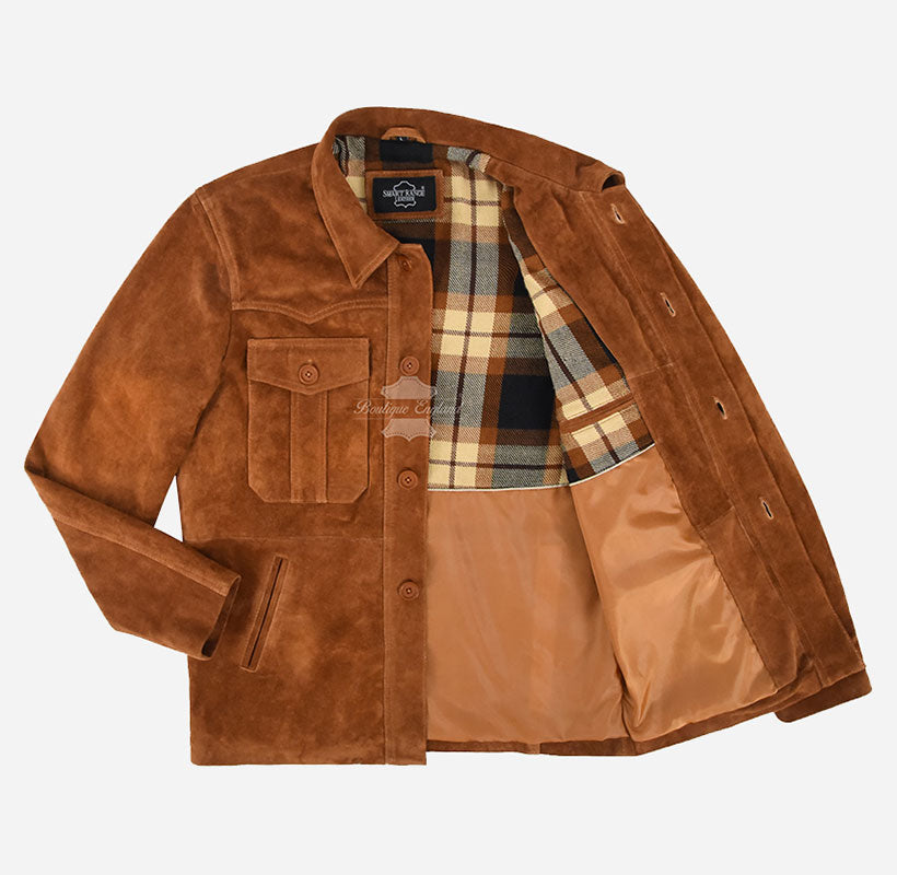 TRUCKER Men's Box Jacket Over Shirt Style Leather Shacket Jacket