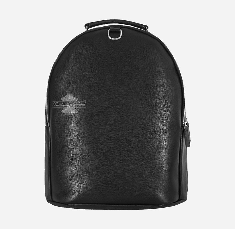 Unisex Leather Backpack Black Hand Carry School College Office Bag
