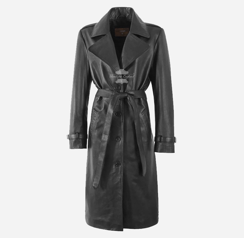 London Obsession Women Oversized Leather Trench Coat Long Coat