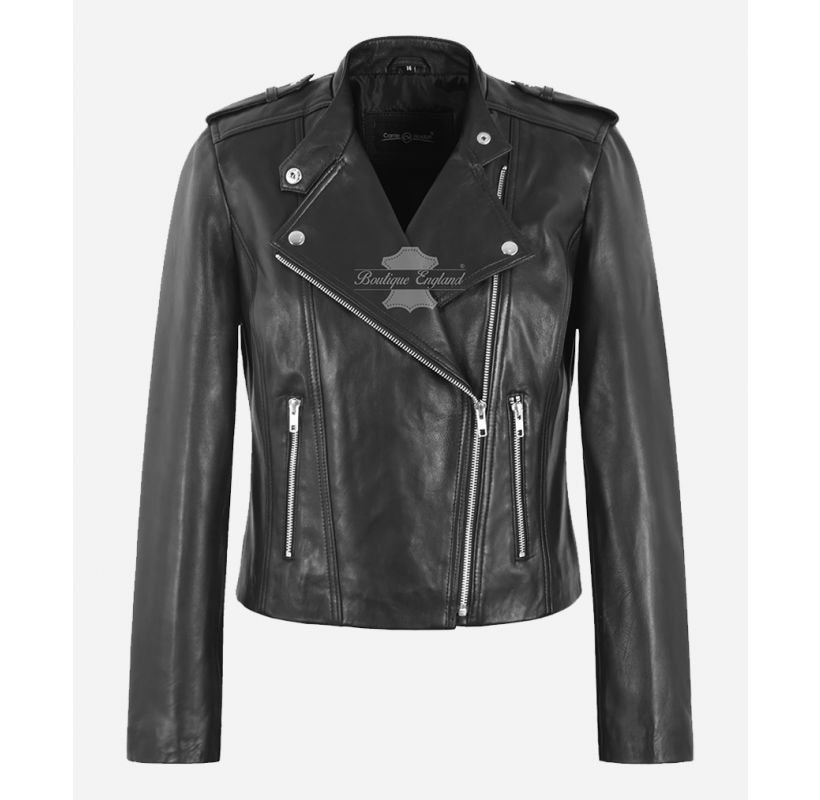 Amanda Leather Jacket Ladies Biker Style Fashion Jacket Black