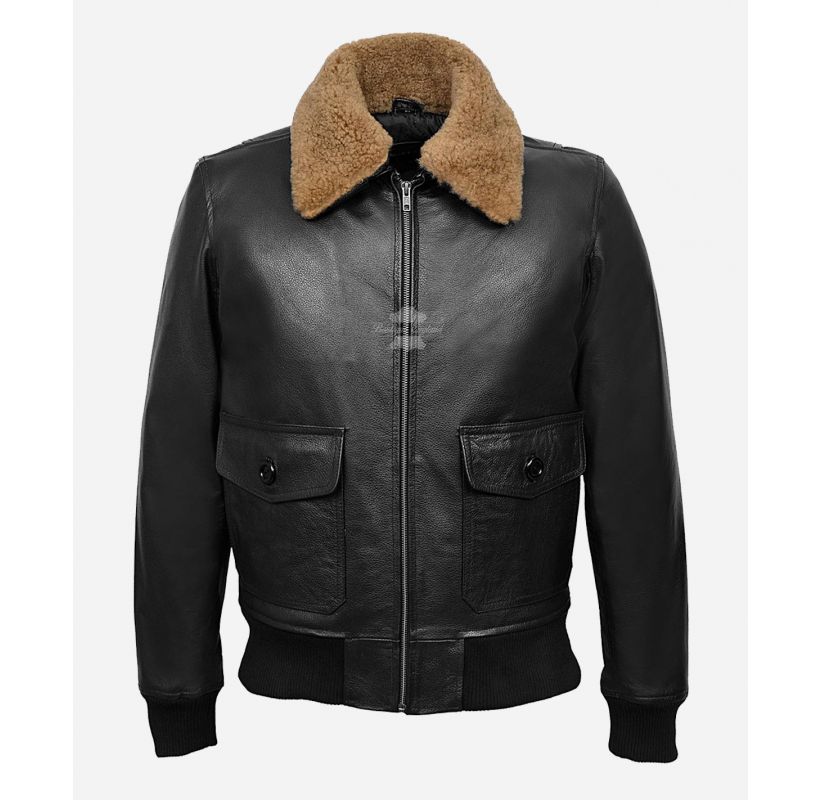 TOP GUN Jacket Men's Shearling Fur Collared Bomber Jacket – Boutique ...