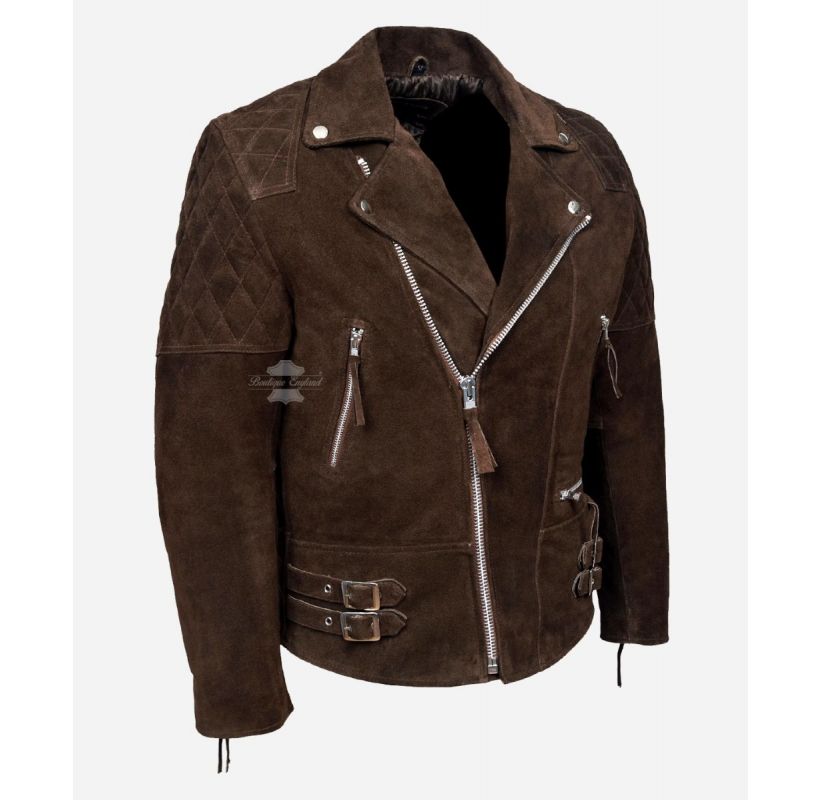 RECKLESS Men's Biker Jacket Cross Zip Suede Leather Biker Jacket