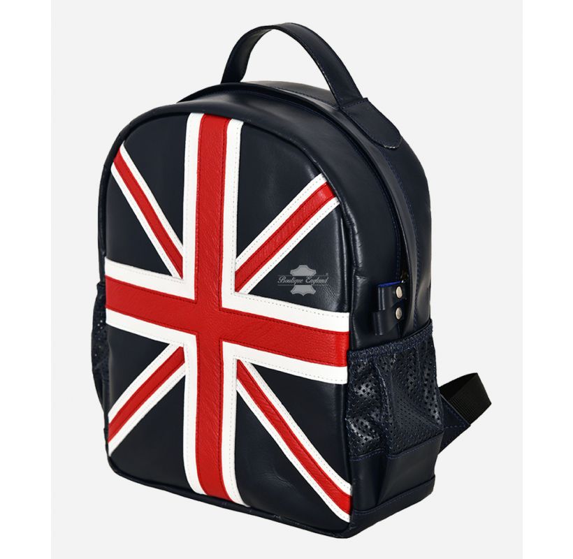 Kids Union Jack Leather Backpack School Bag Navy Blue
