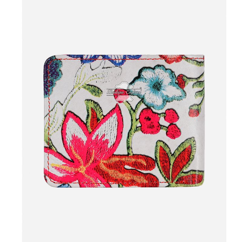 Floral Print Leather Bifold Wallet for Women