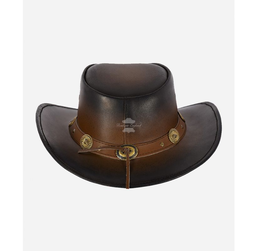 Australian Western Aussie Style Cowboy Hat Faded Conchos Real Leather Hat