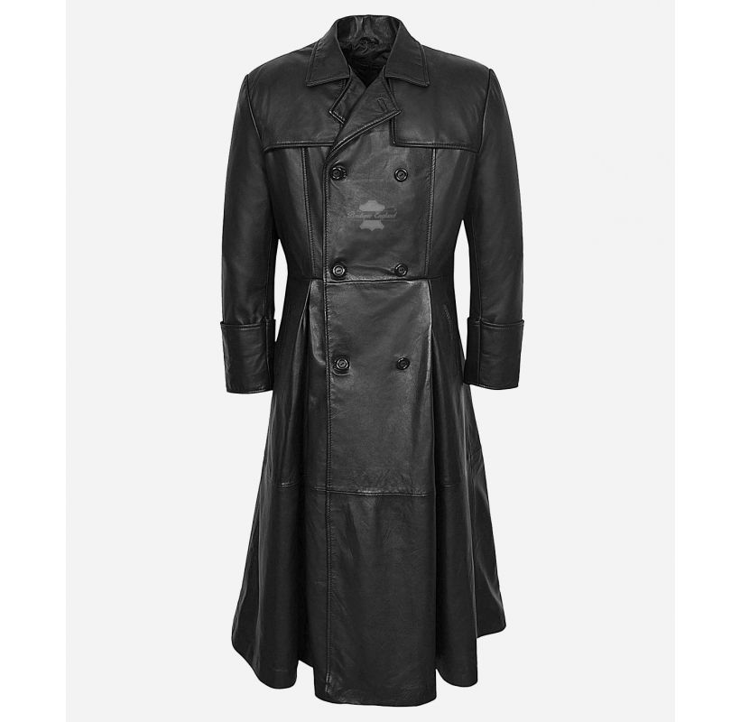 The Matrix Morpheus Coat Manteau en cuir pleine longueur classique à double boutonnage