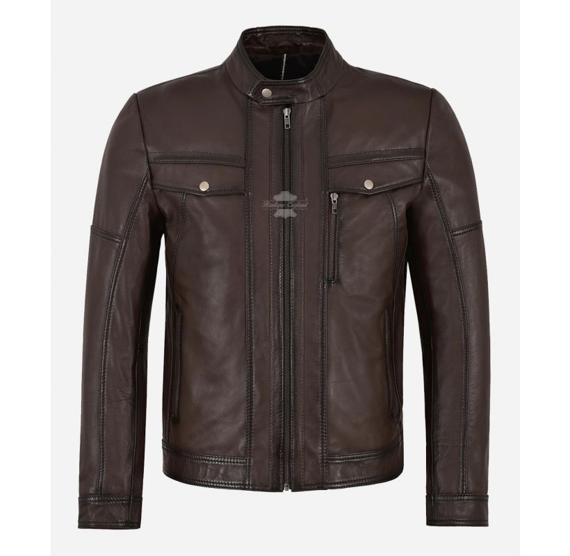 DARK MOCHA Men's Leather Jacket Classic Lambskin Leather Jacket