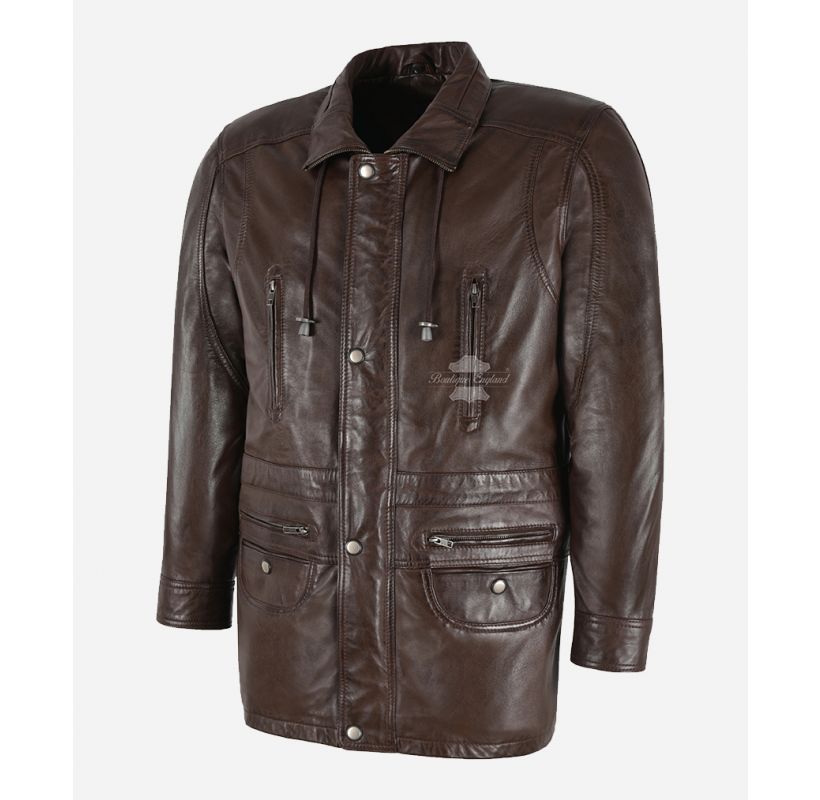 FINN Men's Leather Car Coat Soft Real Lambskin Leather 3/4 Classic Jacket