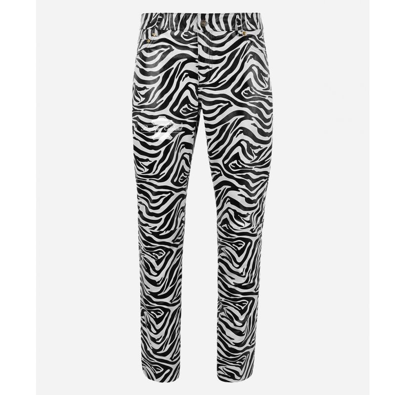 LADIES ZEBRA PRINT LEATHER PANTS JEANS STYLE CASUAL LEATHER PANTS