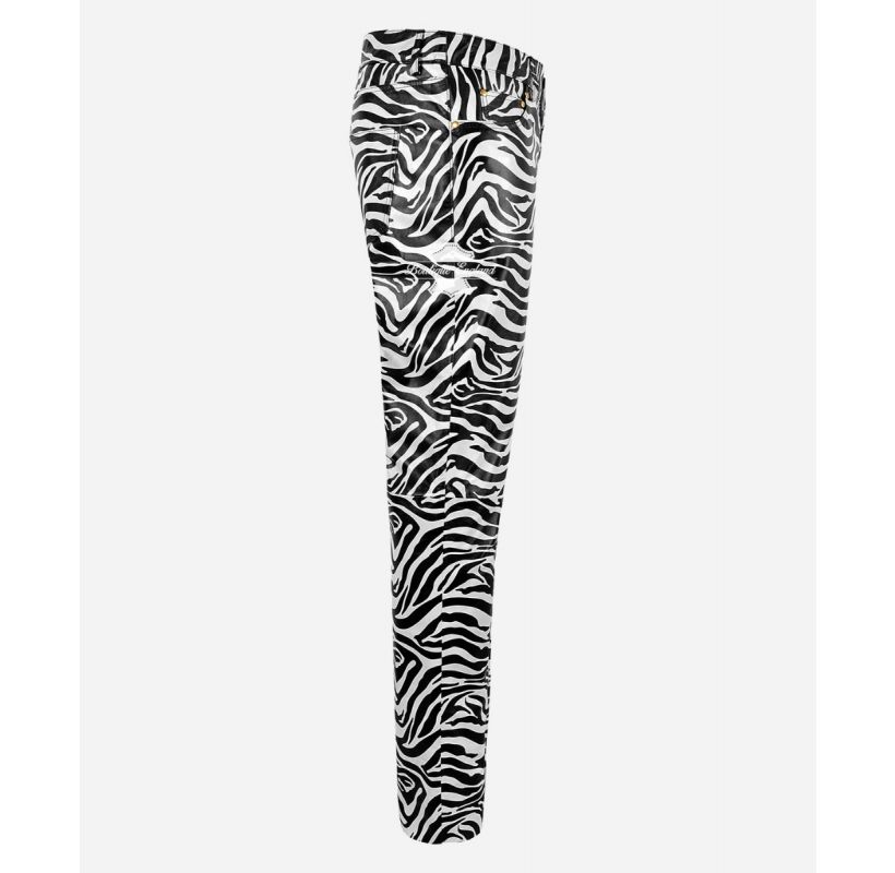 LADIES ZEBRA PRINT LEATHER PANTS JEANS STYLE CASUAL LEATHER PANTS