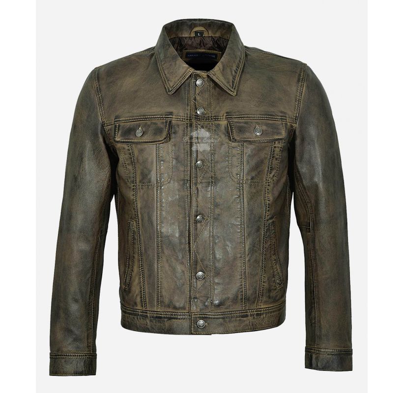 TRUCKER Leather Jacket For MENS Western Classic Leather Jacket