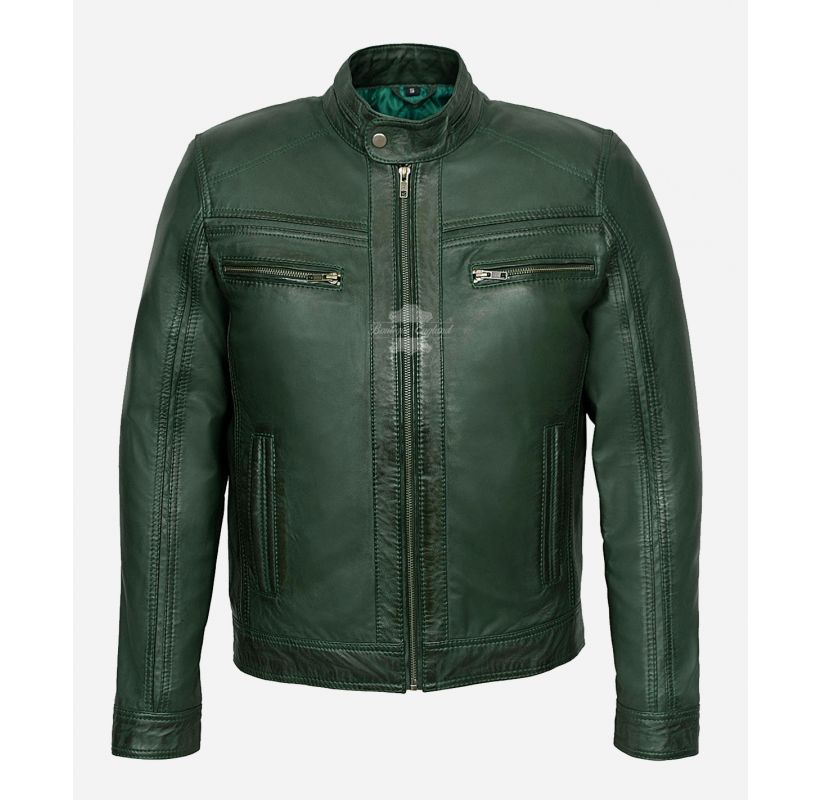 RICX Men's Leather Biker Jacket Classic Soft Lambskin Waxed Jacket