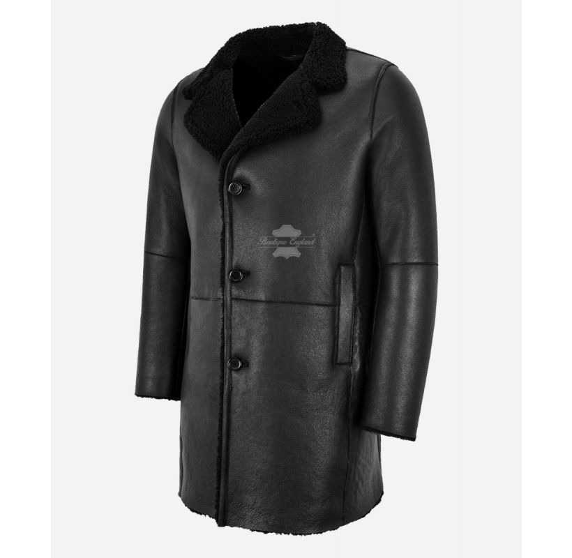 VIKTOR Shearling Coat Men's Classic Single Breasted Shearling Fur Coat Black